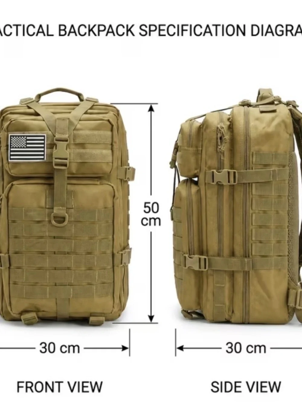 Tactical Military-Style Backpack in Coyote Brown